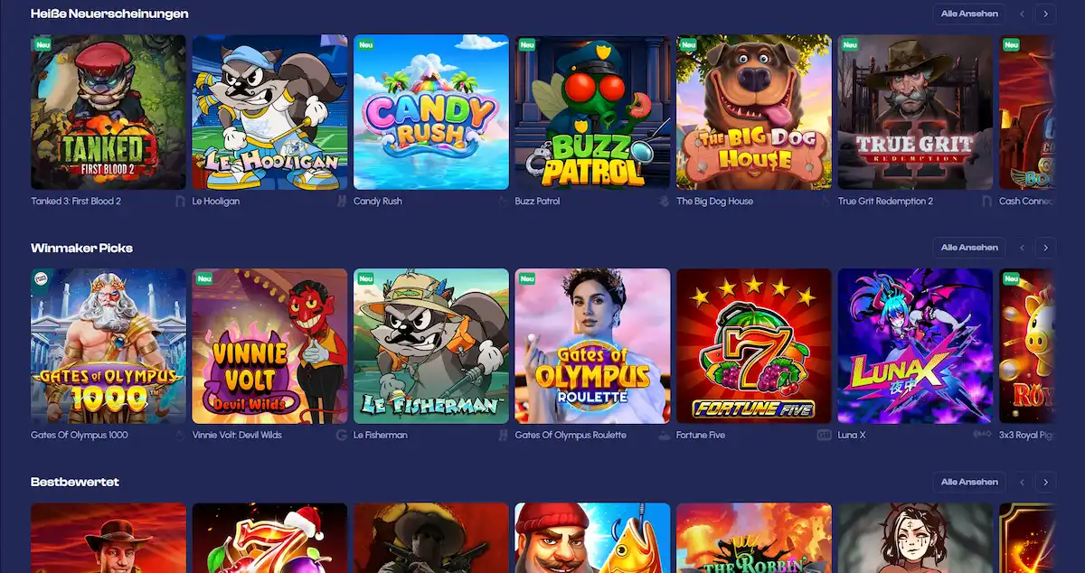 Winmaker Casino Slots Übersicht – tausende Spielautomaten von top Anbietern